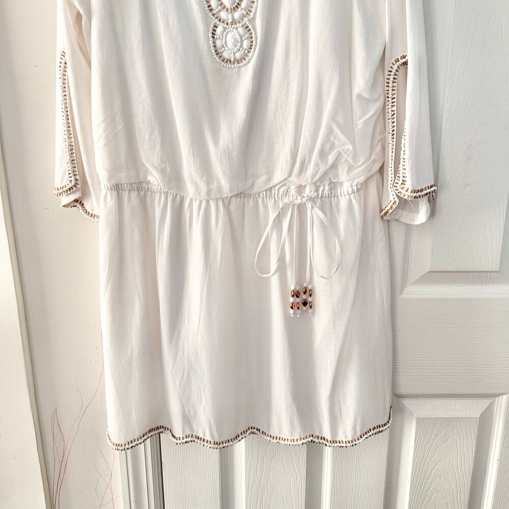 Lilly Pulitzer White Delisa Beaded Boho Beach Tunic Mini Dress Tie Waist Belt XL - Picture 3 of 12